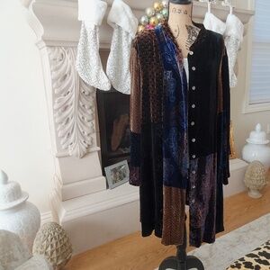 VTG Brown & Blue Bohemian Silk Blend Long Sleeve Duster Cardigan - Women's 3X